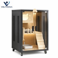 Villa de luxe moderne pour chat avec roues, grande maison pour chat en bois et verre trempé, armoire personnalisable pour plusieurs chats