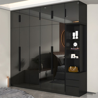 Design moderne personnalisé en usine maison appartement hôtel chambre à coucher armoire de placard en bois noir brillant