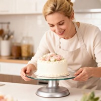 Langlebiger, umweltfreundlicher runder Kuchendekorations-Tisch, 7,6 mm starkes gehärtetes Glas, drehbare Kuchenplatte mit rutschfester Basis