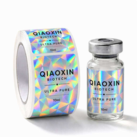 Étiquettes holographiques personnalisées pour flacons, autocollants irisés imperméables en rouleau pour emballages de flacons en verre transparent de 3 ml, 5 ml, 10 ml