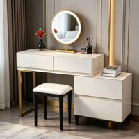 Coiffeuse moderne éclairée, réglable et extensible, à 6 tiroirs, en bois massif écologique, pour chambre et salon, avec miroir