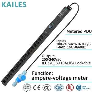 เครื่องวัดกระแสไฟฟ้าและแรงดันไฟฟ้าแบบเฟสเดียว รุ่น KAILES(KLS) Metered Series 16A สำหรับ PDU 18 จุดกันลื่น C39 ติดตั้งแนวตั้ง แผ่นสีดำ - Product Image 6