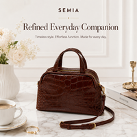 Sac Boston pour femme en cuir véritable gaufré crocodile, personnalisé OEM, style vintage, avec poignée supérieure et bandoulière, fabricant