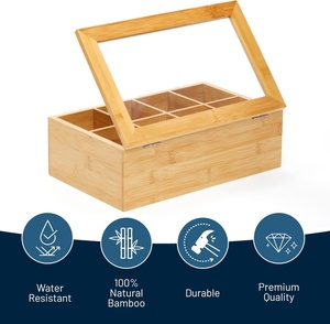 Eco-Friendly Multi-Funcional Retângulo Moderno Chá Caixa De Armazenamento 8 Compartimentos Bambu Organizador Limpar Acrílico Top Window <span class=keywords><strong>Bag</strong></span> - Product Image 5