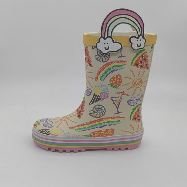 2027 New Style Toddler Rainbow Printing Animal Pattern Light Weight Gumboots Waterproof Kids Rubber Rain Boots Wholesale