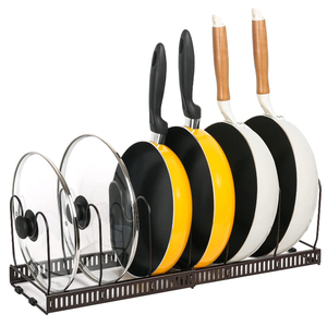 Expandable Pot and Pan Organizer Rack, Pans Pots Lid Organizer Rack Holder for Kitchen Counter Cabinet Pantry Bakeware Organizer