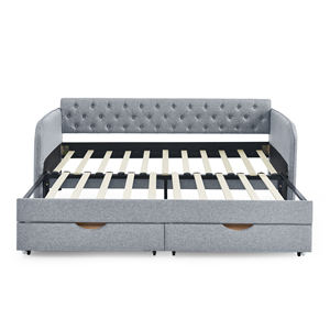 Canapé-<span class=keywords><strong>lit</strong></span> moderne double avec <span class=keywords><strong>lit</strong></span> <span class=keywords><strong>gigogne</strong></span>, accoudoirs plats réglables et extensibles, deux tiroirs de rangement, en lin gris, mobilier de maison - Product Image 1