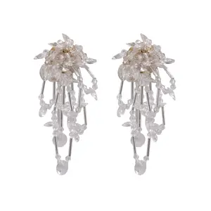 latest hand making beaded tassel stud earring daily crystal flower accessories ears decoration grand making jewelry