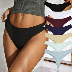 Culottes string côtelées en coton pour femme, taille basse, respirantes, extensibles, confort quotidien, sous-vêtements basiques - Product Image 2