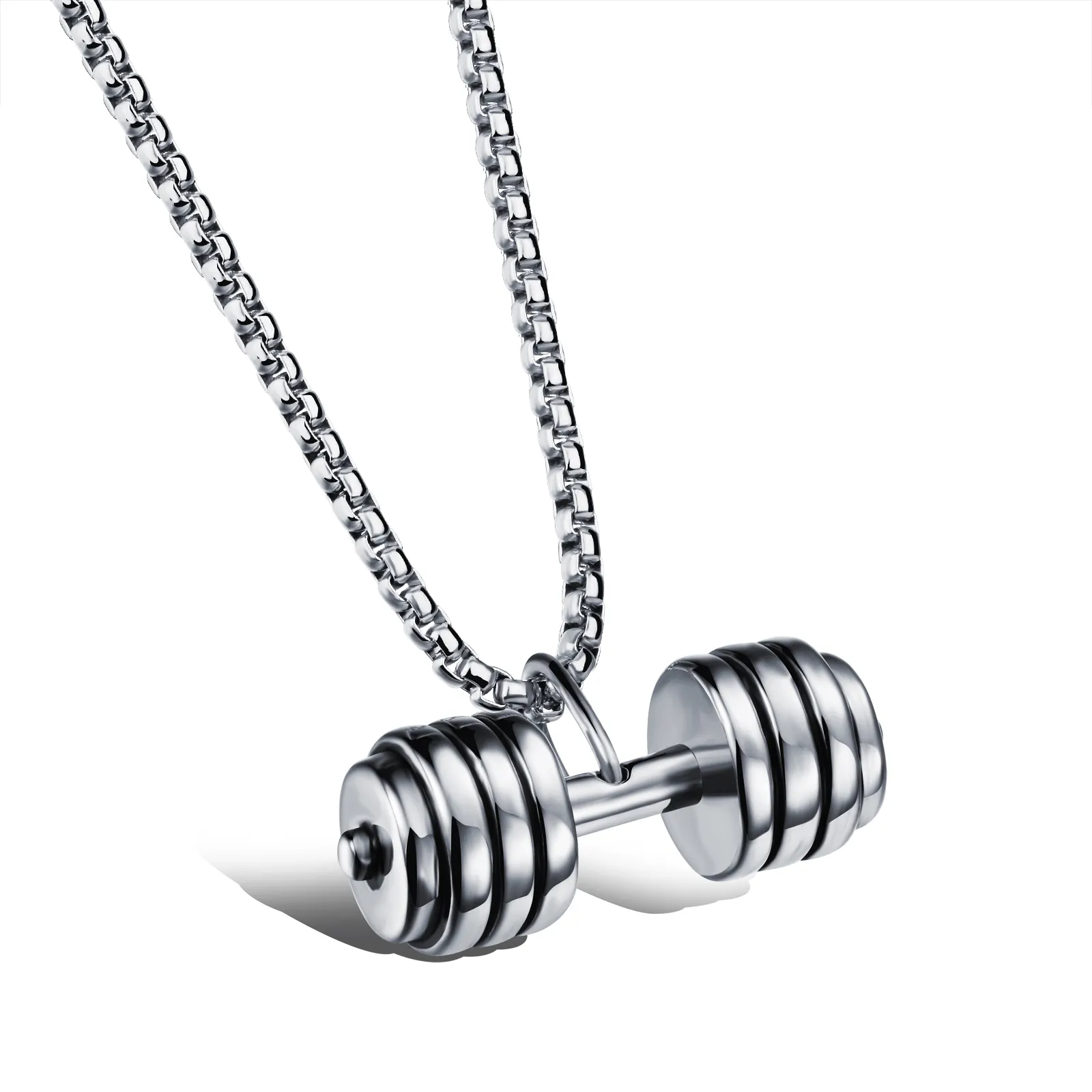 De acero inoxidable de los hombres mancuernas levantadores de pesas de gimnasio Fitness joyería de plata Triple placa colgante con mancuernas collar con pesas/