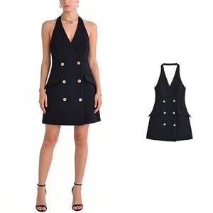 Vestido Casual de Oficina para Mujer, Estilo Retro Chic, Cuello Halter sin Mangas, Línea A, Espalda Descubierta, Color Liso, para Verano - Product Image 1