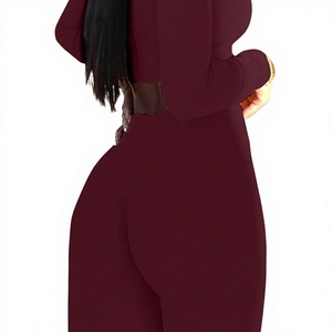Ensemble 2 pièces pour femmes, haut court en tricot, leggings longs, couleur unie, spandex, polyester, décontracté, toutes saisons, coupe ajustée, ensembles pour femmes - Product Image 2