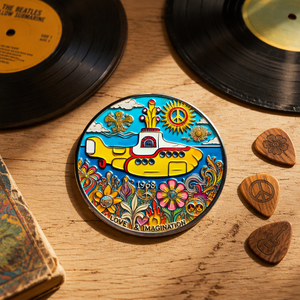 Pièce commémorative en relief double face « <span class=keywords><strong>Yellow</strong></span> Submarine » 1968, motif « Love Imagination Psychedelic Flower », artisanat métallique, souvenir - Product Image 1