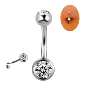 Calendo ASTM F136 Titanium Navel Piercing Belly Button Rings Crystal Zircon Navel Rings Body Jewelry
