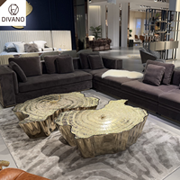Table basse de luxe artistique en or, modèle Eden, design en rondelle d'arbre, pour mobilier de salon de villa haut de gamme