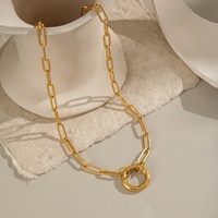 Bijoux de mode anti-ternissement, plaqué or 18 carats, acier inoxydable, fermoir rond à pression, collier avec pendentif, collier chaîne à maillons pour femmes