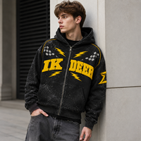 IKDEER Sweat à capuche zippé personnalisé en molleton délavé avec lettres, idéal pour la course, le streetwear et les tenues quotidiennes