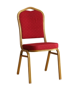 Chaise de banquet empilable en aluminium avec cadre doré et revêtement rouge - Design moderne pour appartement et salle d'événements - Product Image 1