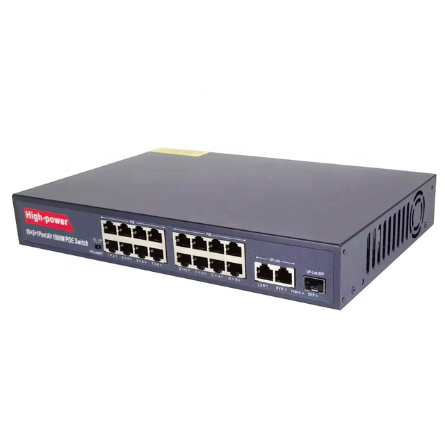 16 Port 100M POE Switch, 2 Gigabit Uplink 1000M RJ45 with 1 Gigabit SFP Slot Networking Switch 300W Hub Internet Splitter