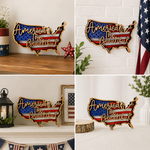 Custom <b>Wooden</b> USA Map American Flag Wall Art Patriotic Independence Day Home Table Decoration <b>Rustic</b> Country Style - Product Image 2