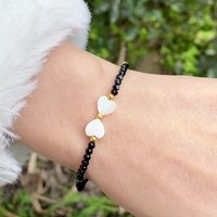 Bracelet Perles Populaire Style Coréen en Pierre Naturelle Spinelle Noire 4MM Coquillage Lapin Chat Étoile pour Femme