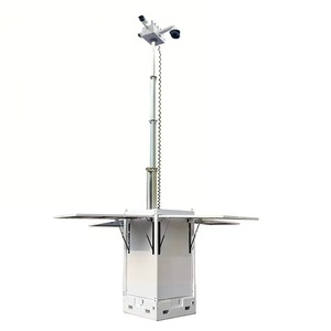 Tour de vidéosurveillance <span class=keywords><strong>solaire</strong></span> Cube avec mât de 6 m, 4 panneaux de 440 W et 4 anneaux d'antenne cellulaire pour la surveillance de la sécurité publique - Product Image 3