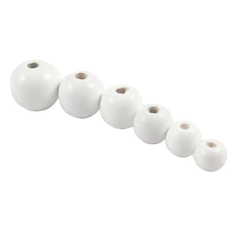 Round Wood Spacer Beads White Painted Wooden Ball Puzzle Beads DIY Jewelry Making Findings