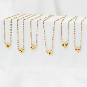 Consegna veloce oro 18k popolare angelo numero collana in acciaio inox senza scolorimento personalizzato cuore ciondolo collana