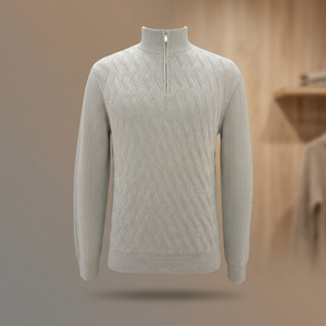Suéter de Punto Geométrico Gris para Hombre, con Cierre de Cremallera 1/4, Manga Larga, para Otoño - Product Image 3