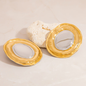 Geometric Mirror <b>Stud</b> Earrings <b>Titanium</b> Steel Oval Smooth Surface Elegant Everyday Wear Women's Fine Jewelry - Product Image 2