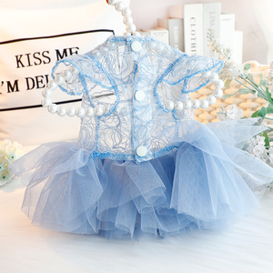 Robe d'été fine pour chien, style princesse, en dentelle bouffante bleu brumeux, pour petits chiens, design mignon toutes saisons - Product Image 4