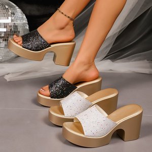Chaussons à talon compensé épais pour femmes, best-seller de la mode, exclusivité africaine, grande taille, chaussures à bout ouvert à imprimé léopard - Product Image 1