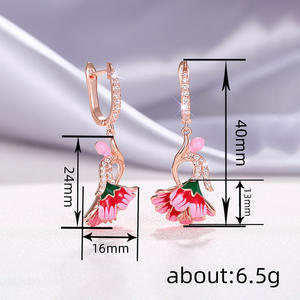 Orecchini Pendenti a Fiore in Oro Rosa da Donna, con Cristalli e Strass Incastonati, Gioielli Romantici per Feste, Orecchini alla Moda in Lega - Product Image 5