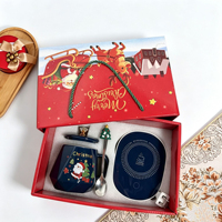 Ensemble cadeau de tasses en céramique de Noël de luxe, autocollant personnalisé, logo, ensemble cadeau de Noël, tasse en céramique avec couvercle, ensemble cadeau