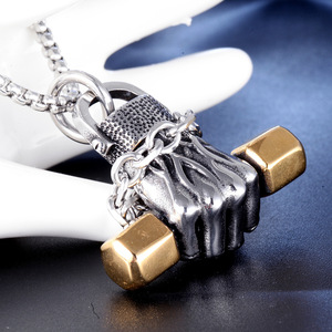Stainless Steel Fitness Gym <b>Dumbbell</b> Weight Lifters Barbell Pendant Necklace - Product Image 4