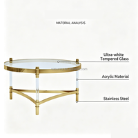 Table basse en verre trempé ultra-transparent en acier inoxydable de luxe doré, design moderne, durable, facile à nettoyer