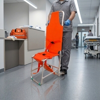 Chaise-brancard médical pliable OEM en aluminium avec surface en PVC et deux roues