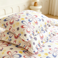 Parure de lit florale colorée à volants, imprimé floral, douce et agréable pour la peau, 4 pièces (housse de couette, taies d'oreiller, drap) – Vente en gros, style simple