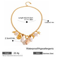 Nuevo Collar con Colgante de Perlas Serie Océano, Colgante de Acero Inoxidable DIY, Collar con Colgante de Concha y Estrella de Mar con Recubrimiento PVD de 18k