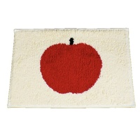 Tapis de sol en peluche à pompons motif pomme rouge de dessin animé, en tissu floqué, lavable, de forme carrée, tapis décoratif pour salon