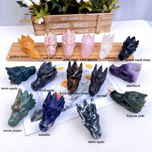 Bán buôn tự nhiên 3inch khắc thủ công năng lượng chữa bệnh đá pha lê đầu rồng để trang trí - Product Image 4