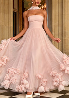 Robe Chic en Gros 2026 Grande Taille à Fleurs 3D, Robe Bustier Dos Nu à Lacets Coupe Trapèze, Robe d'Été Élégante pour Femme, Robe de Soirée