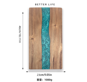 Planche à découper en bois d'acacia naturel avec incrustation de résine époxy turquoise, rectangulaire, antidérapante, adaptée aux aliments, plateau de cuisine - Product Image 6