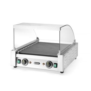 HENDI 7-Grill Rotating Sausage Cooker Glass <b>Cover</b> 470x325x240mm Electric Heating Silver Buffet Display Warming Holding Equipment - Product Image 1
