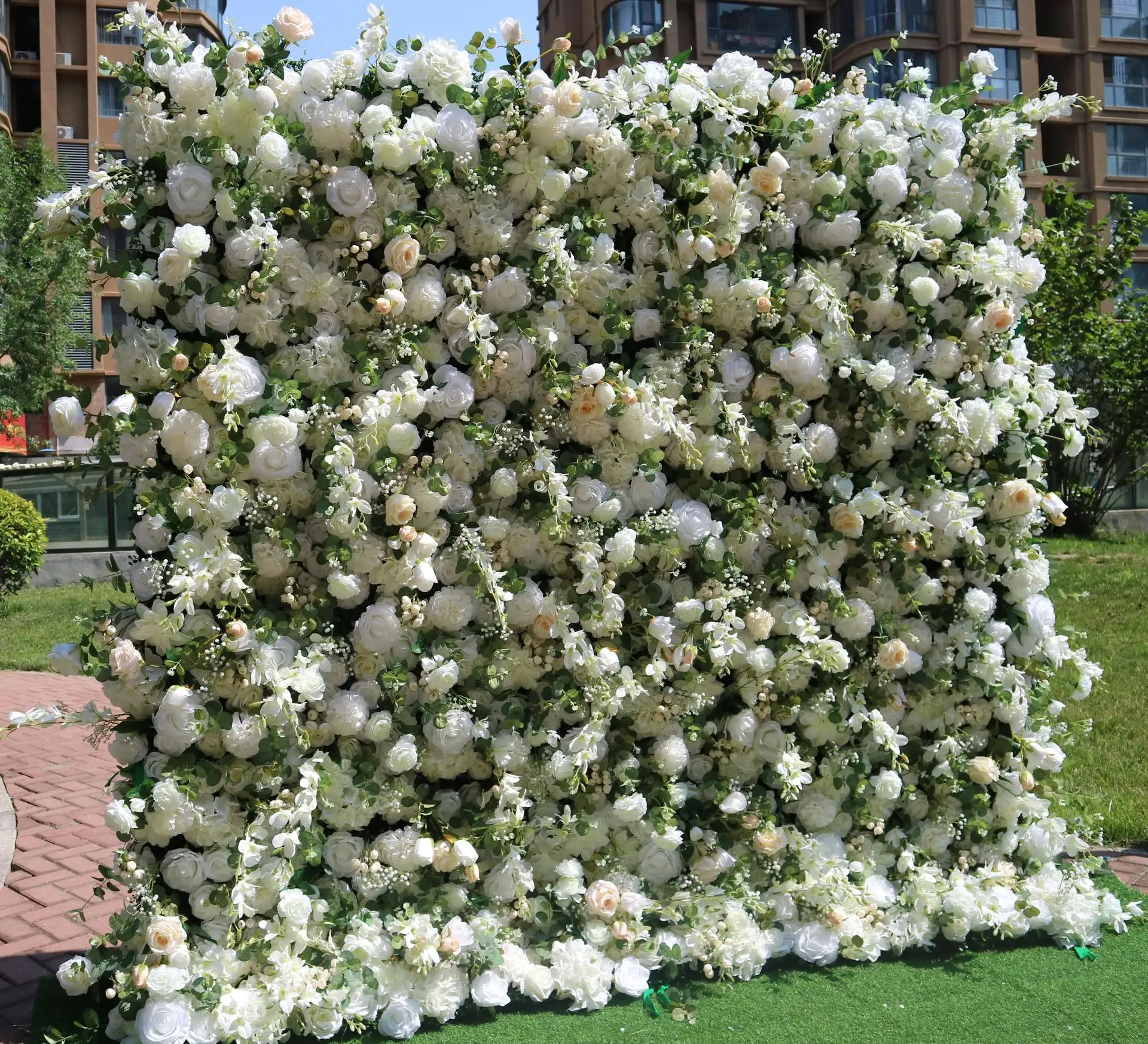 Benutzer definierte Hochzeit Blumen wand Hintergrund Dekor 3D Rollup Flower wall Mat Künstliche Seide Grün Blume Wand Grün Hintergrund Panel