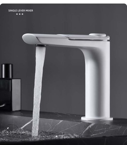 <span class=keywords><strong>Grifo</strong></span> de <span class=keywords><strong>Lavabo</strong></span> Blanco con Botón de Temperatura Ajustable, <span class=keywords><strong>Grifo</strong></span> de Latón de un Solo Orificio para Mueble de Baño, <span class=keywords><strong>Grifo</strong></span> de Agua Fría y Caliente - Product Image 3