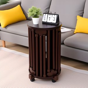 Stackable Solid Wood Stool With Wheels Chinese Style Round Side <b>Table</b> Multi Functional Living Room Furniture - Product Image 4