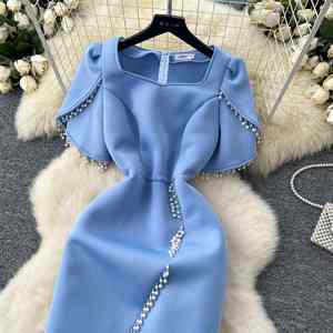 Vestido Midi Casual de Verano 2025 Talla Grande con Cuello Cuadrado y Abertura para Mujer, Estilo Túnica con Cuentas y Borlas de Encaje - Product Image 2