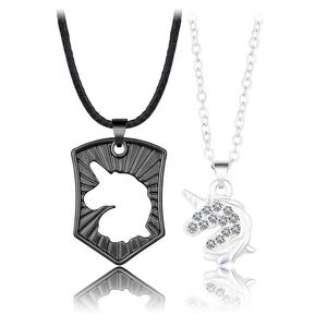 New Creative Gold Diamond Unicorn Couple Necklace Set Men Women Pendant Jewelry Silver Color BFF Clavicle <b>Chain</b> - Product Image 5
