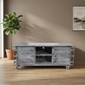 Meuble TV industriel vintage en métal avec tiroirs grande capacité et roulettes - Meuble de salon pour appartement, hôtel, hall - Product Image 2